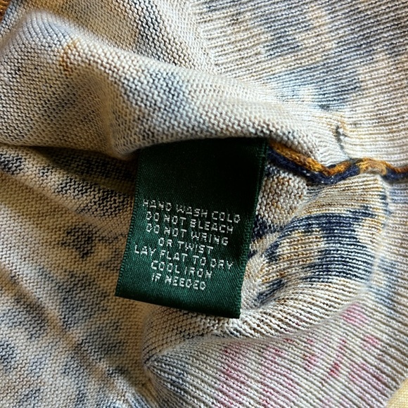 Lauren Ralph Lauren Silk Cotton LRL Crest Pattern Gold Button Cardigan Sweater L - Picture 5 of 7